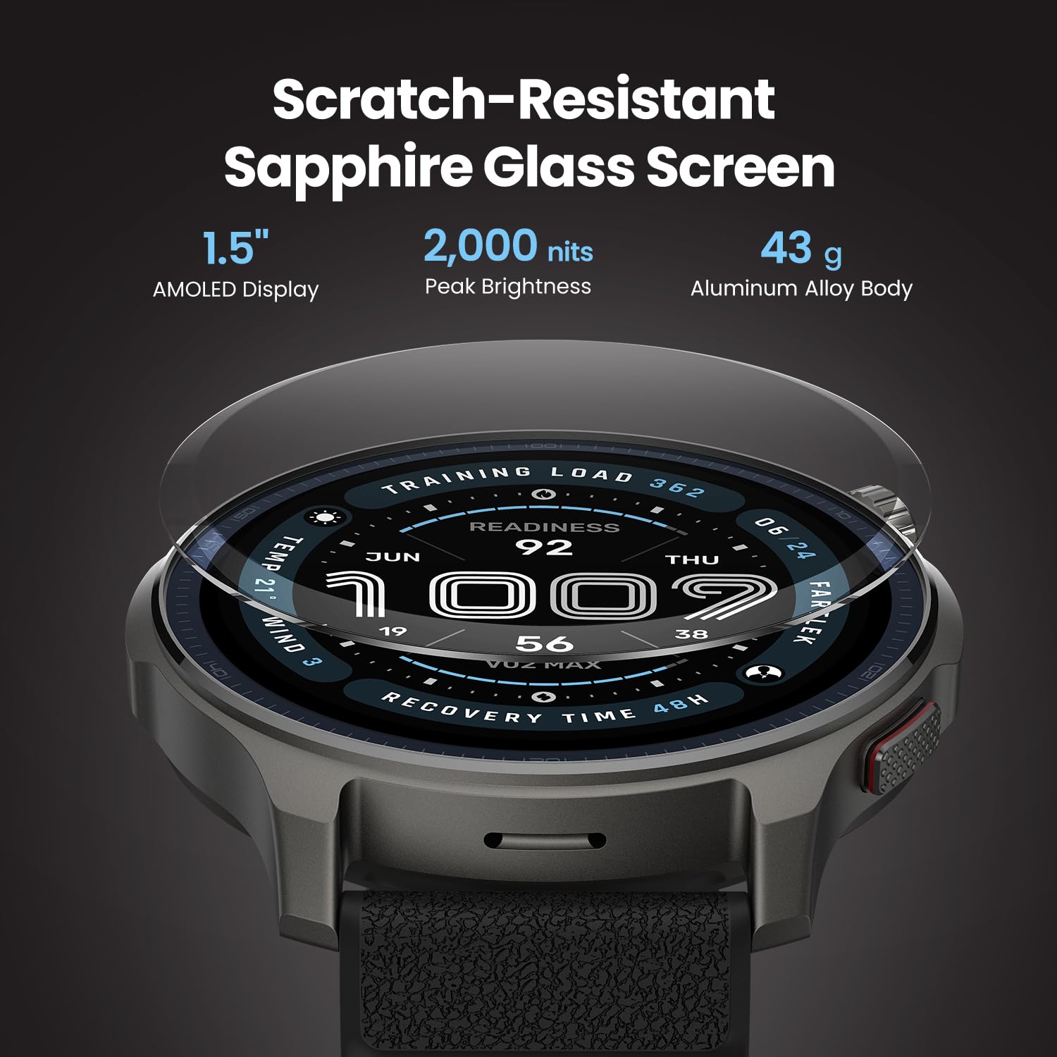Amazfit Balance 2 design lateral com pulseira premium